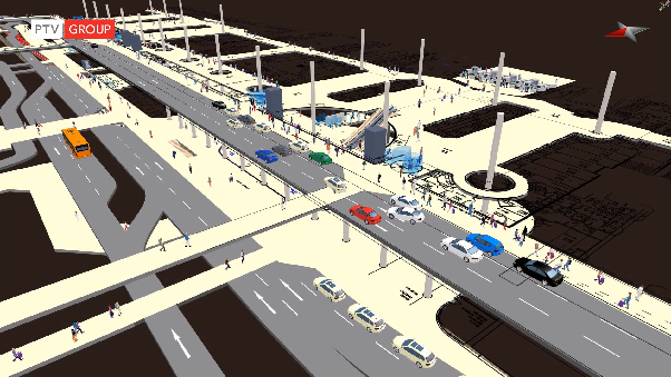 PTV Vissim microscopic traffic simulation screen